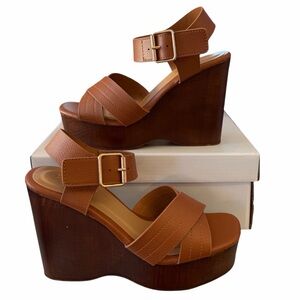 Bamboo Timber Wedge Open Toe Sandals Women's Summer Vacation Beach Party SIZE 9
